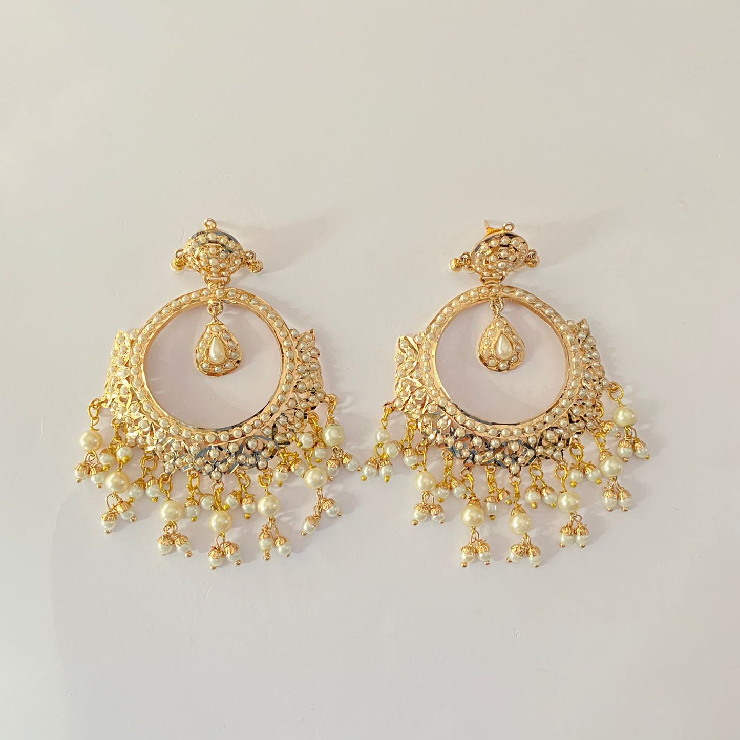 Jadau White Pearl Chand Bali