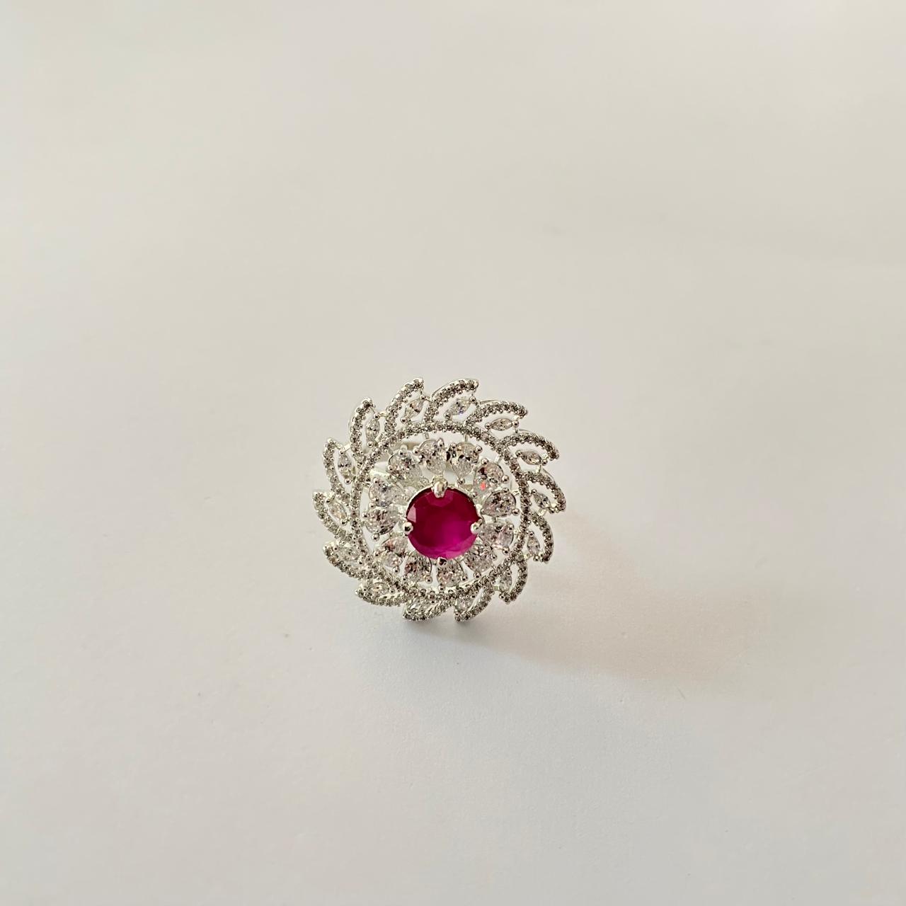 Pink Stone Silver Plated Ring