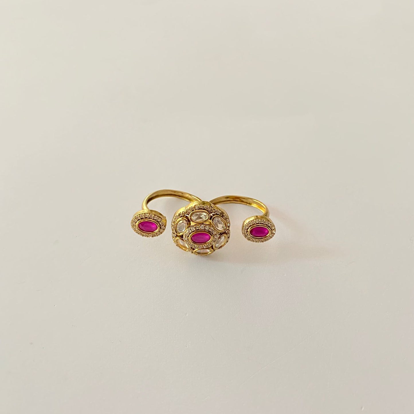 Antique Gold Plated Kundan Ruby Ring