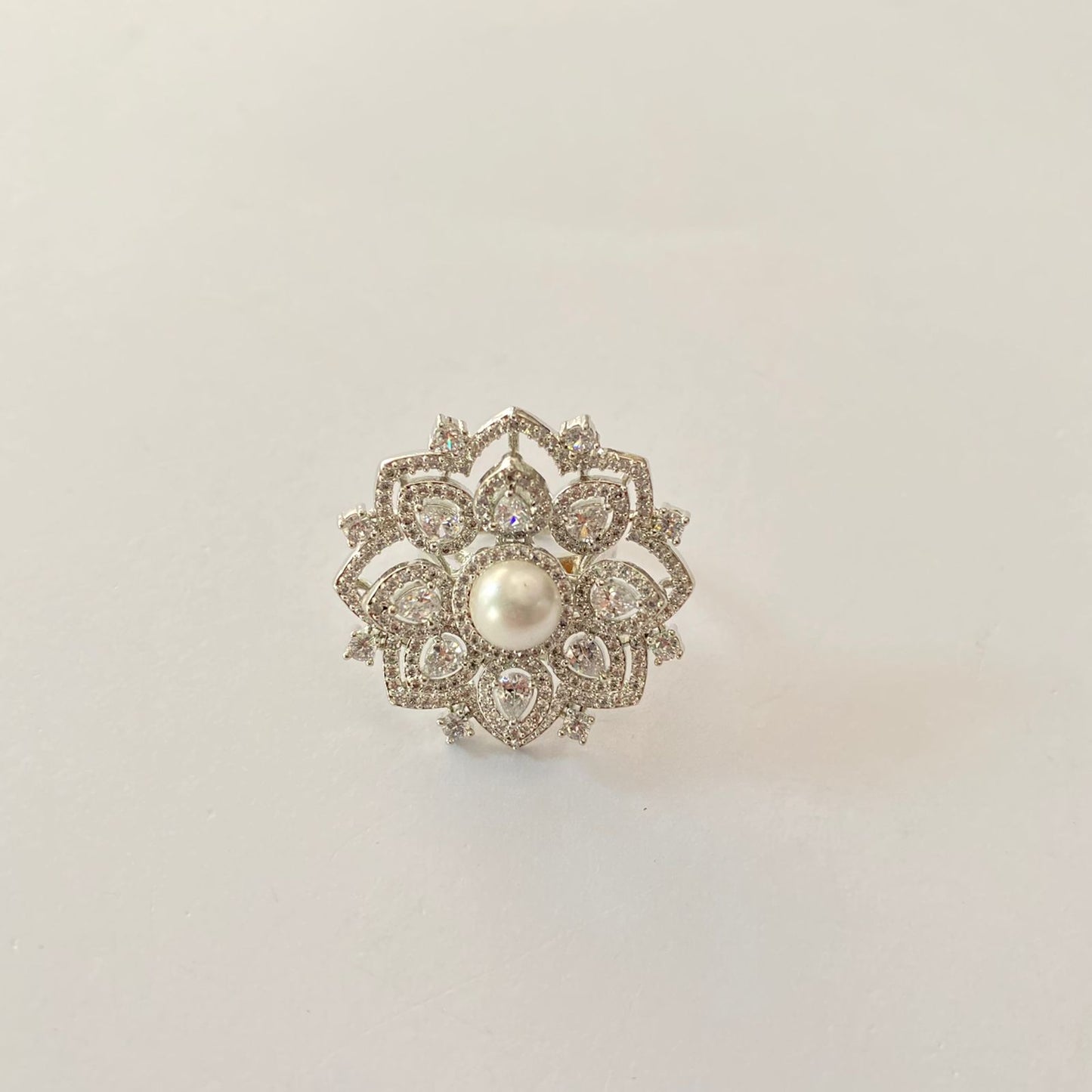 Flower Design Silver Plated Big Ring