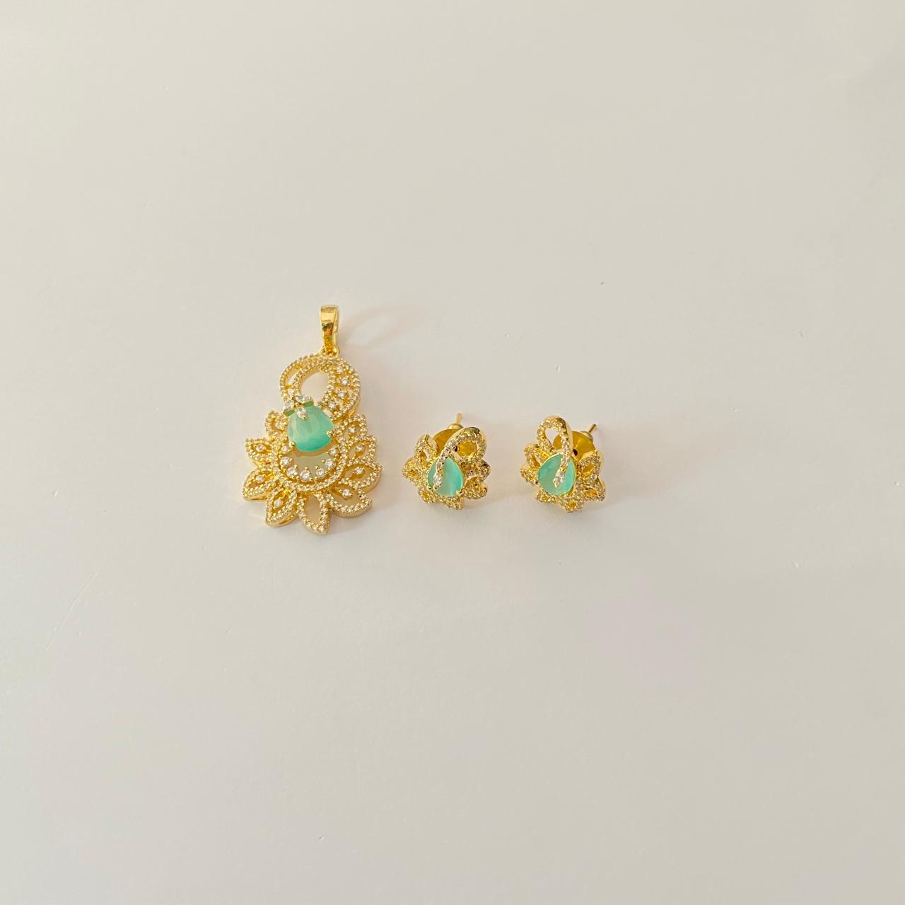 Aqua Gold Plated Pendant Set
