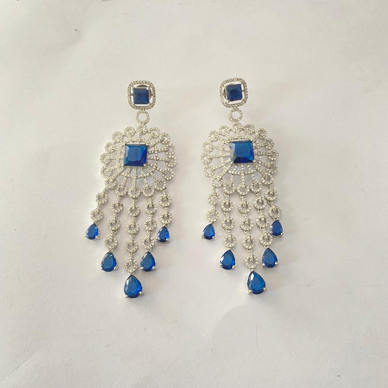 Blue Stone Silver Plated Earring