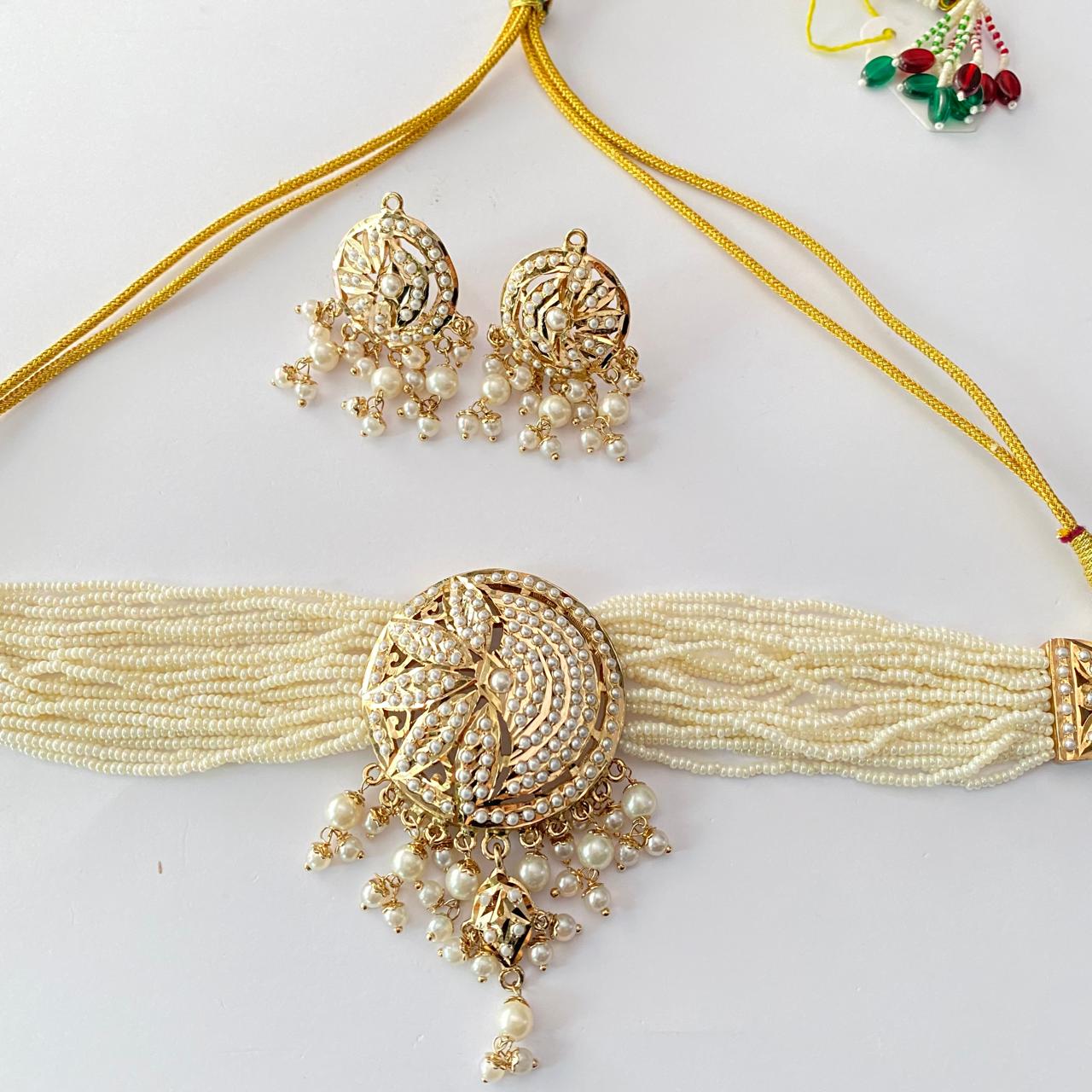 Jadau with White Beads Chokar Set