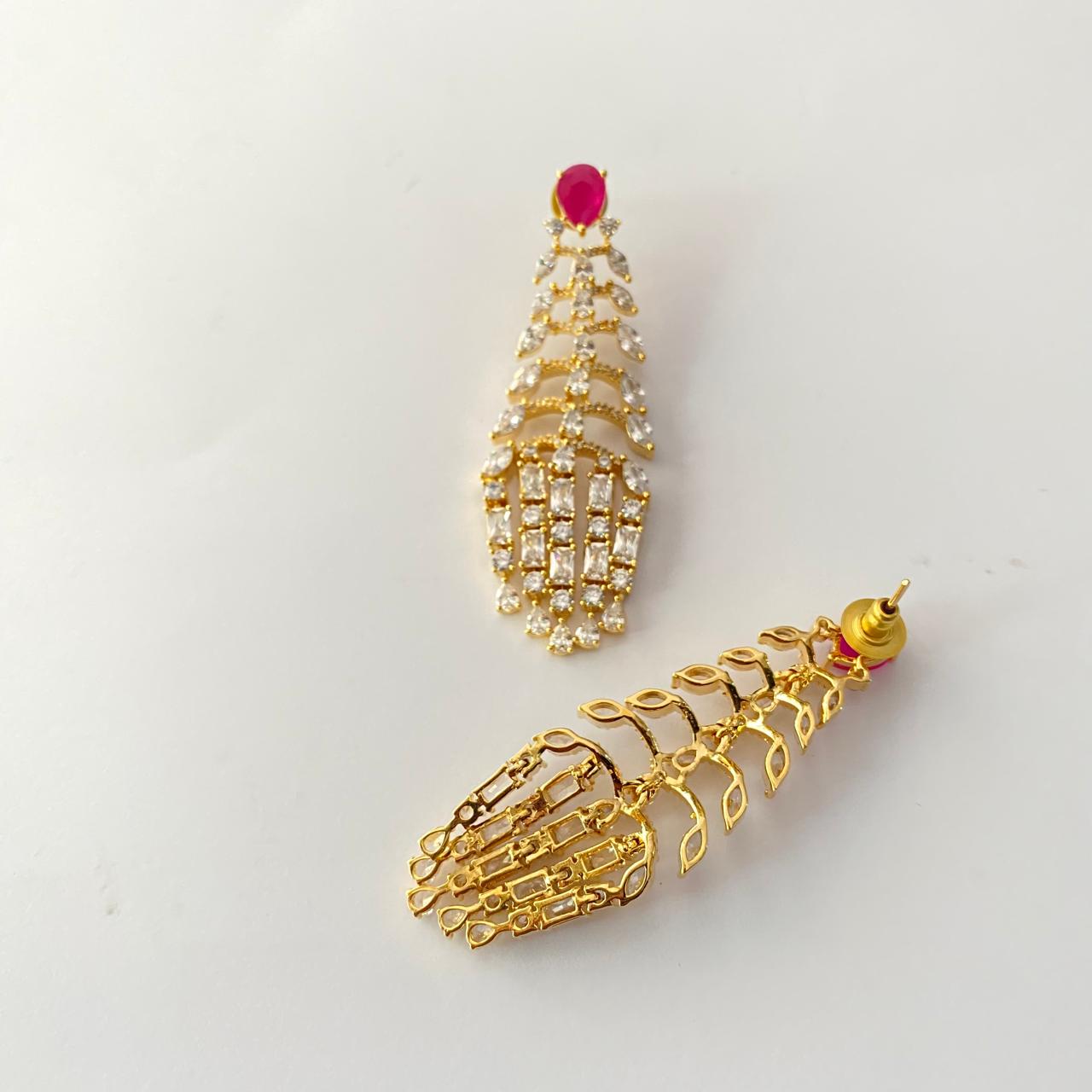 Ruby Gold Plated Long Dangler Earring.