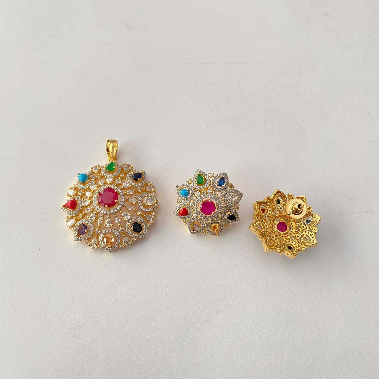 Navratna Gold Plated Pendant Set