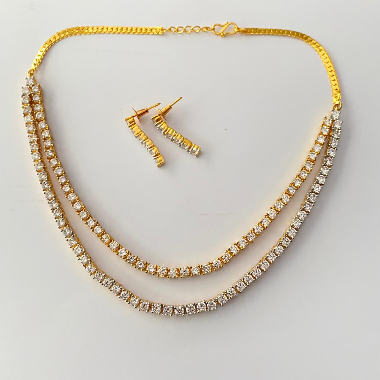 Gold Plated Double Layer Tennis Necklace Set