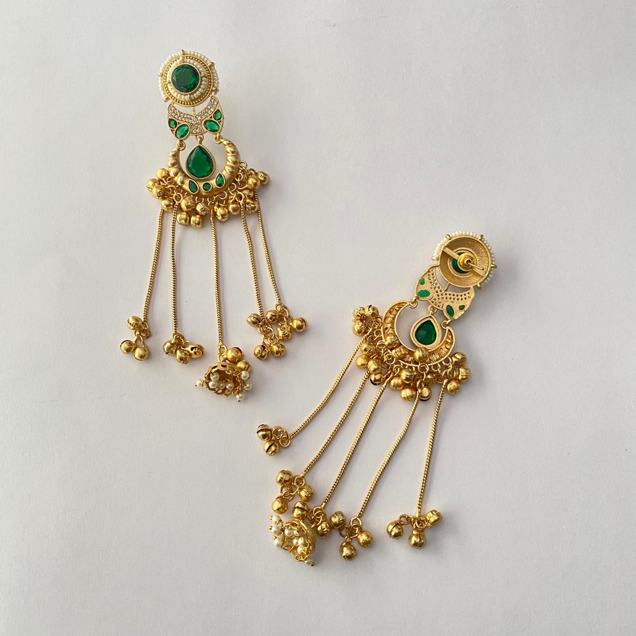 Emerald Gold Plated Kashmiri Earring