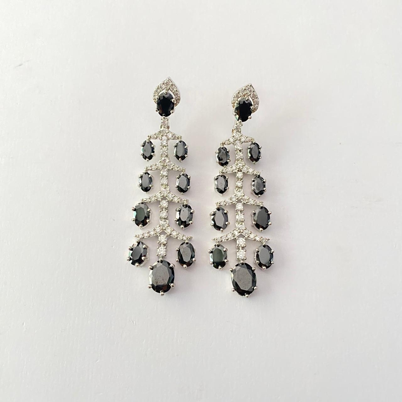 Silver Plated black stone Drop Hanging Earrings