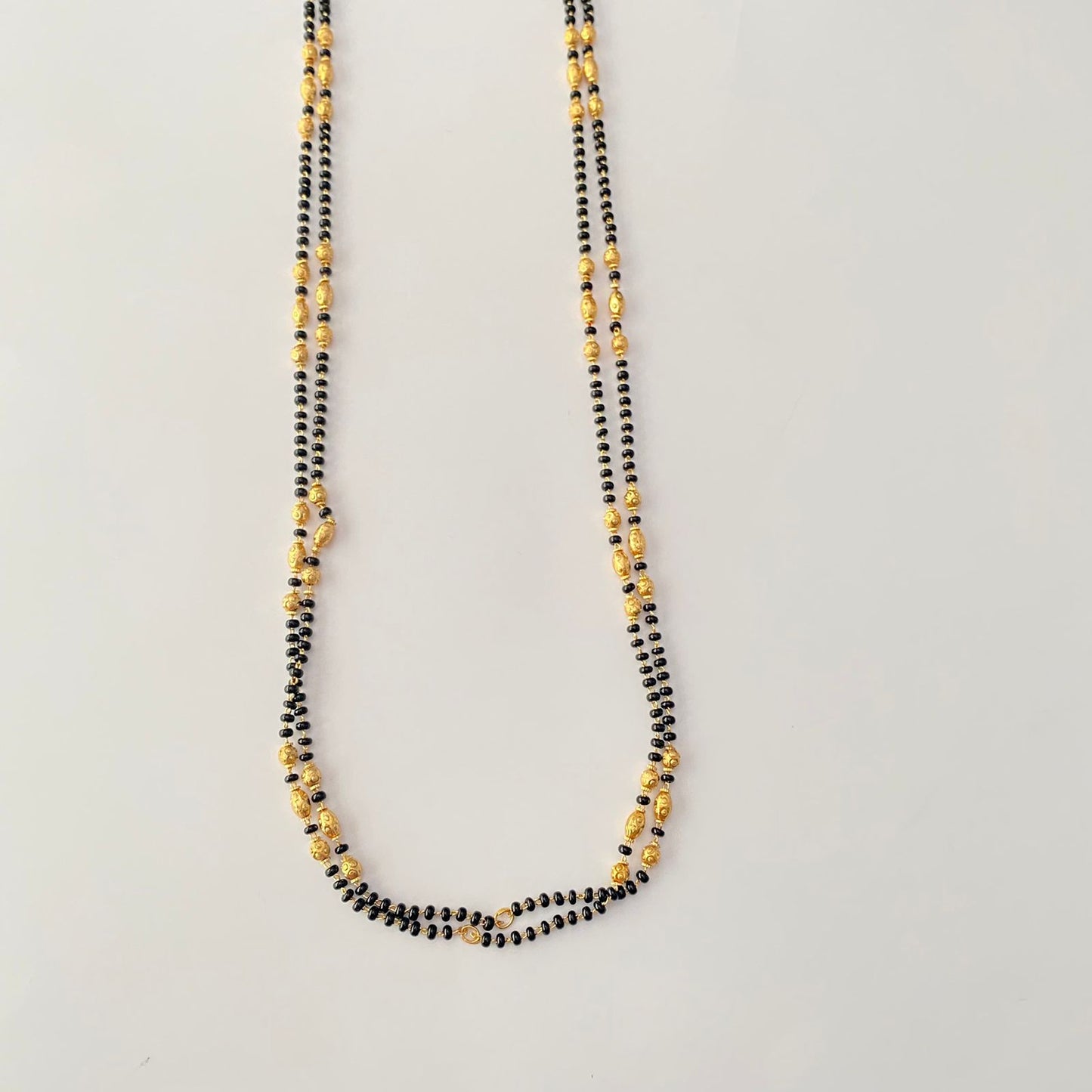 Black Beads with Golden Beads Double Layer Chain