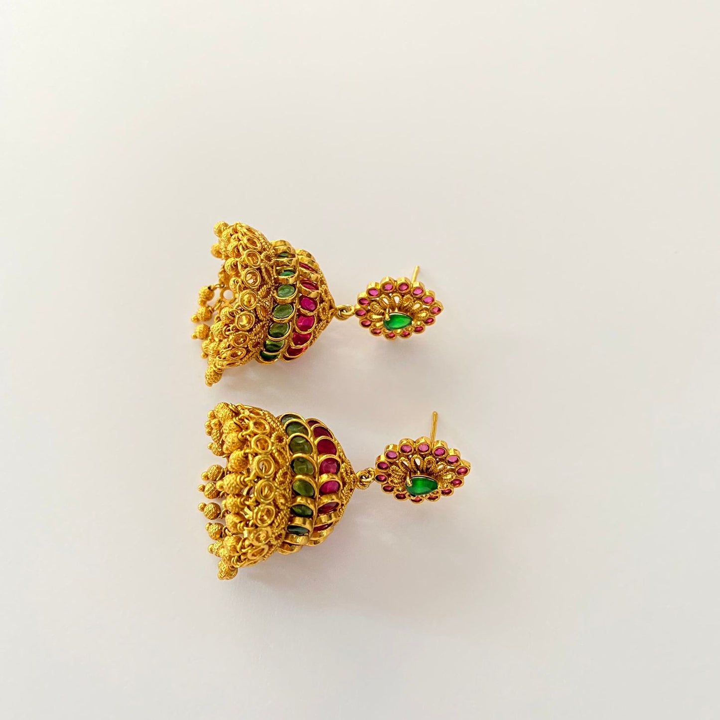 Gold Plated Ruby & Green Jhumka