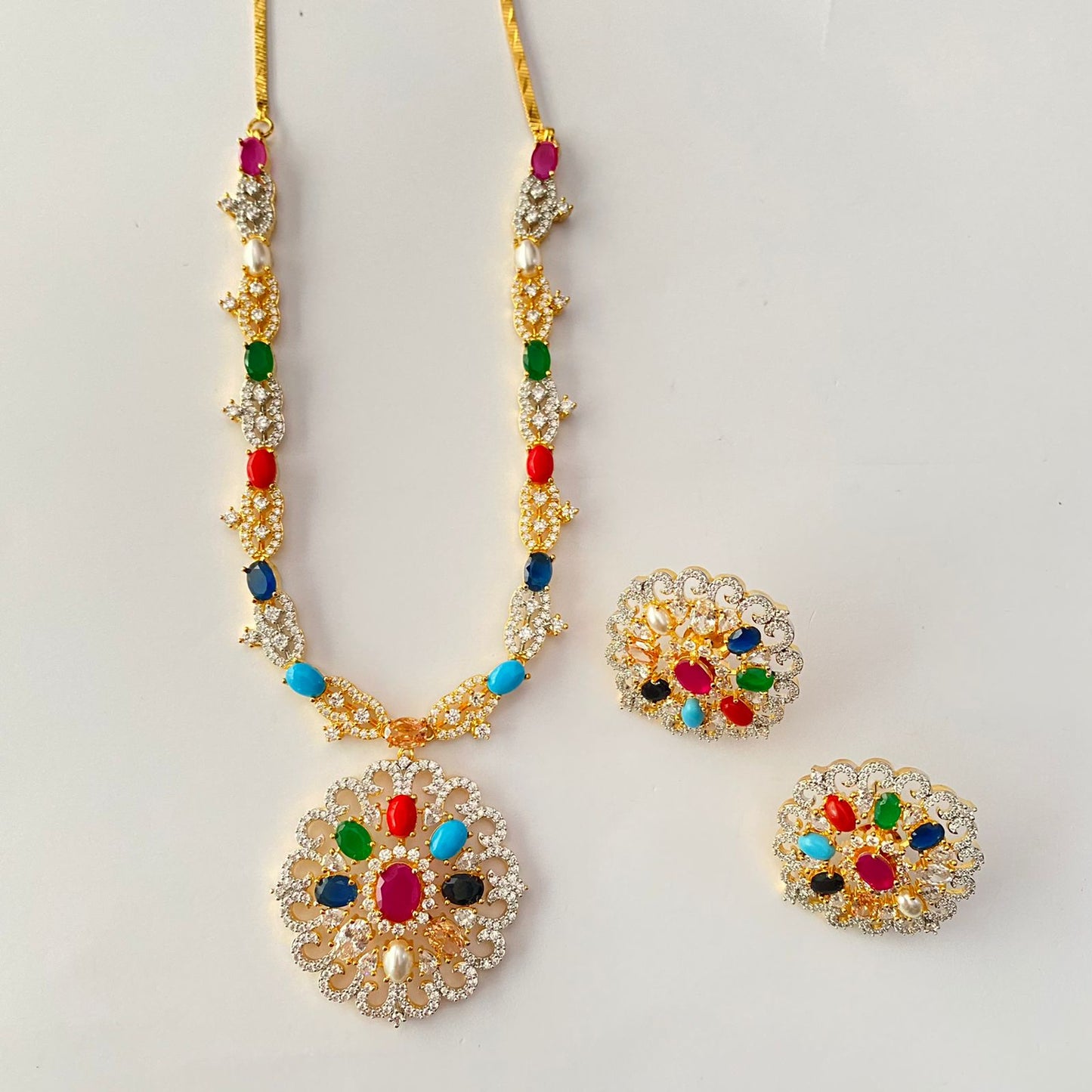 Navratna Gold Plated Necklace Set