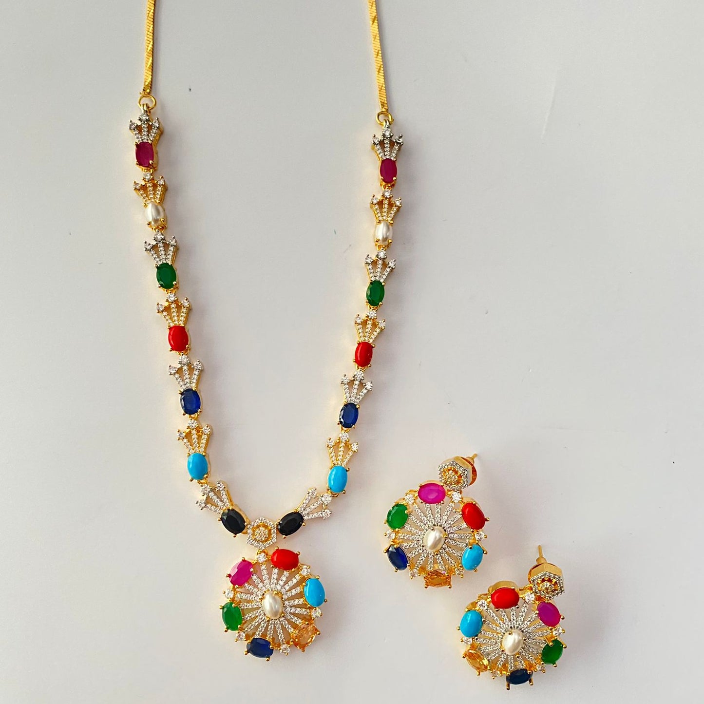 Navratna Gold Plated Necklace Set