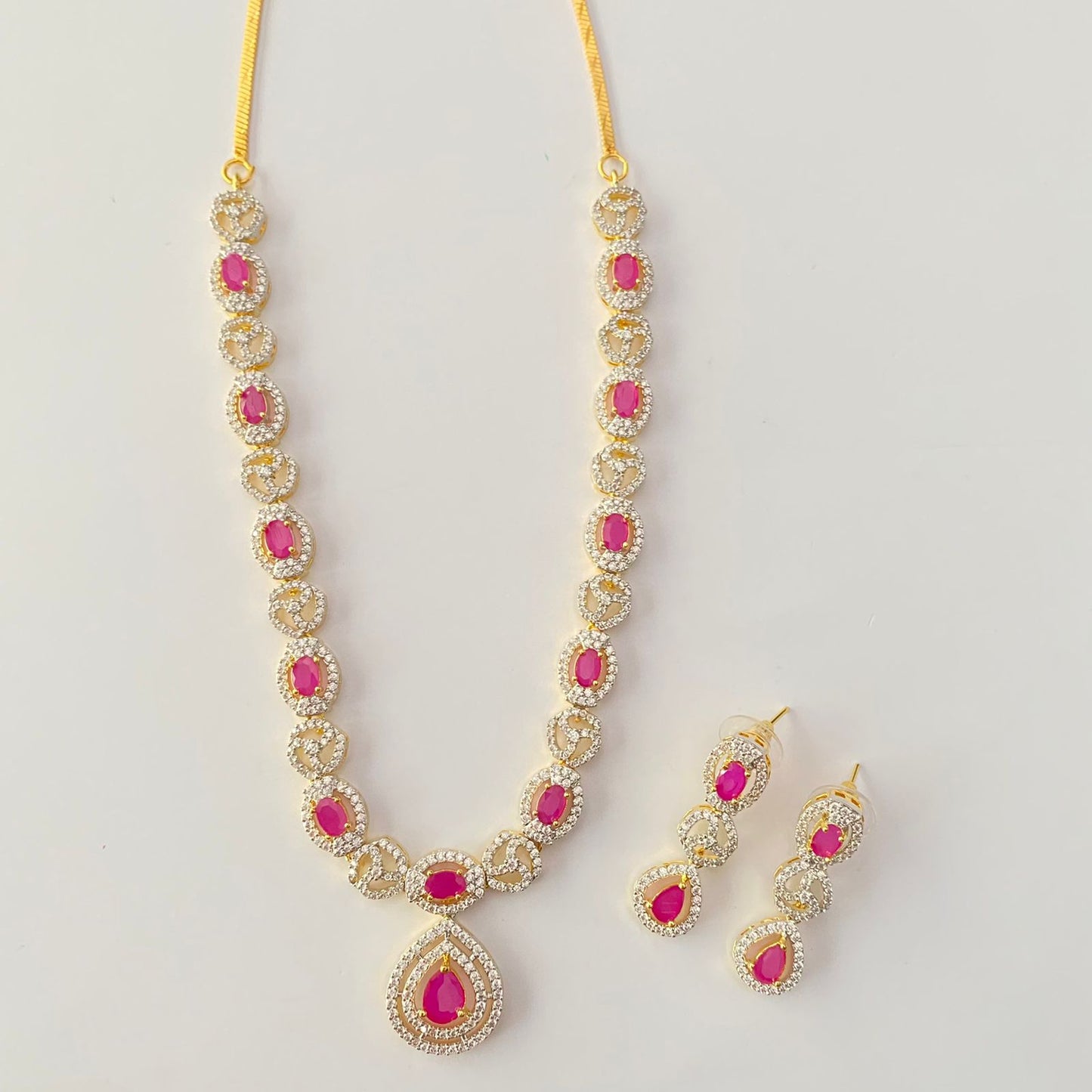 Ruby Gold Plated Diamond Necklace Set
