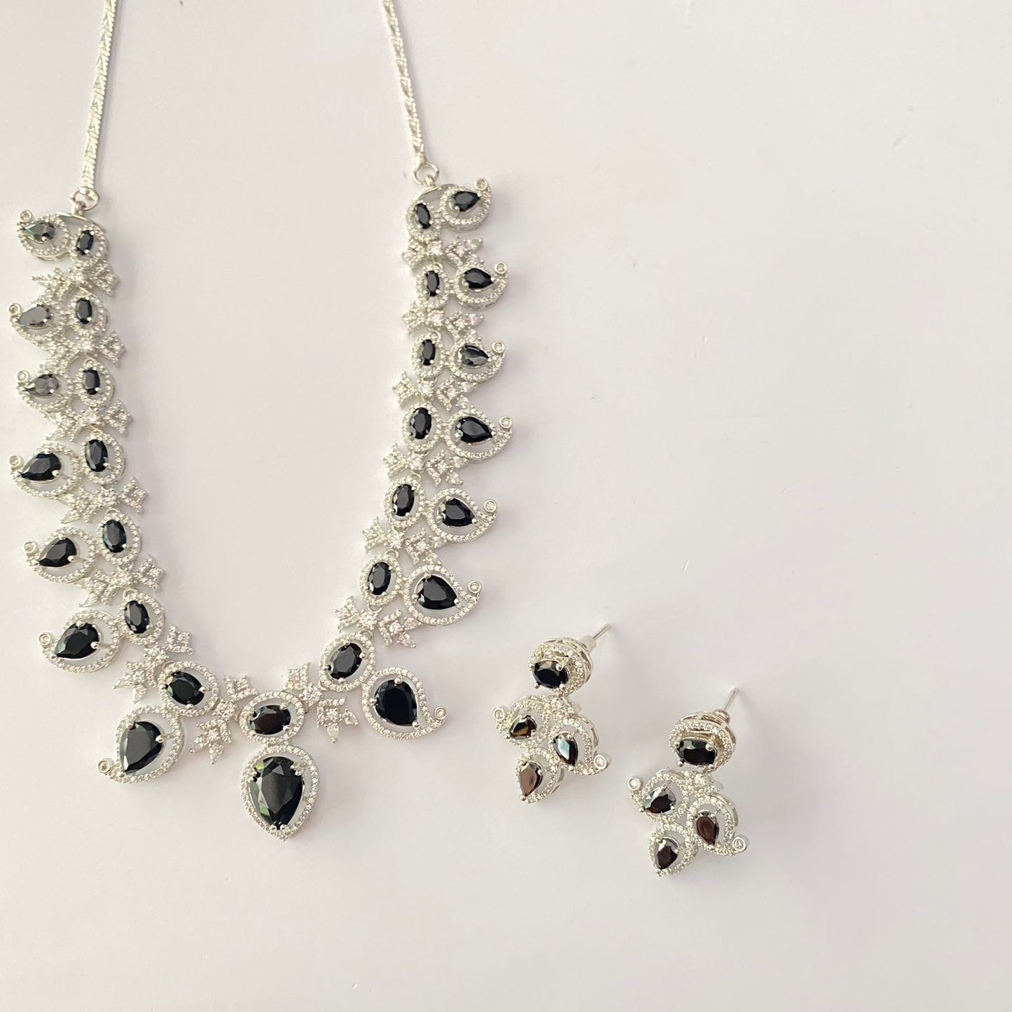 Silver Plated Black Diamond Necklace Set