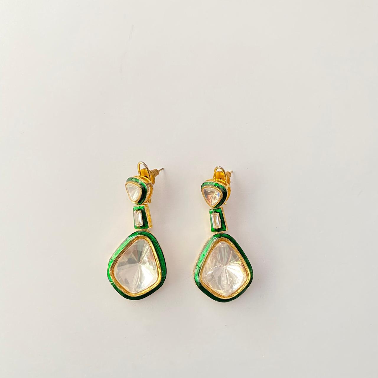 Emerald Polki Hanging Earring
