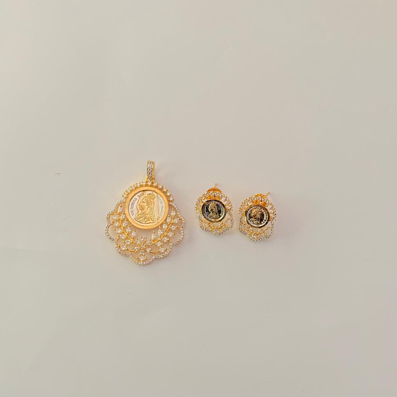 Gini Gold Plated with diamond Pendant Set
