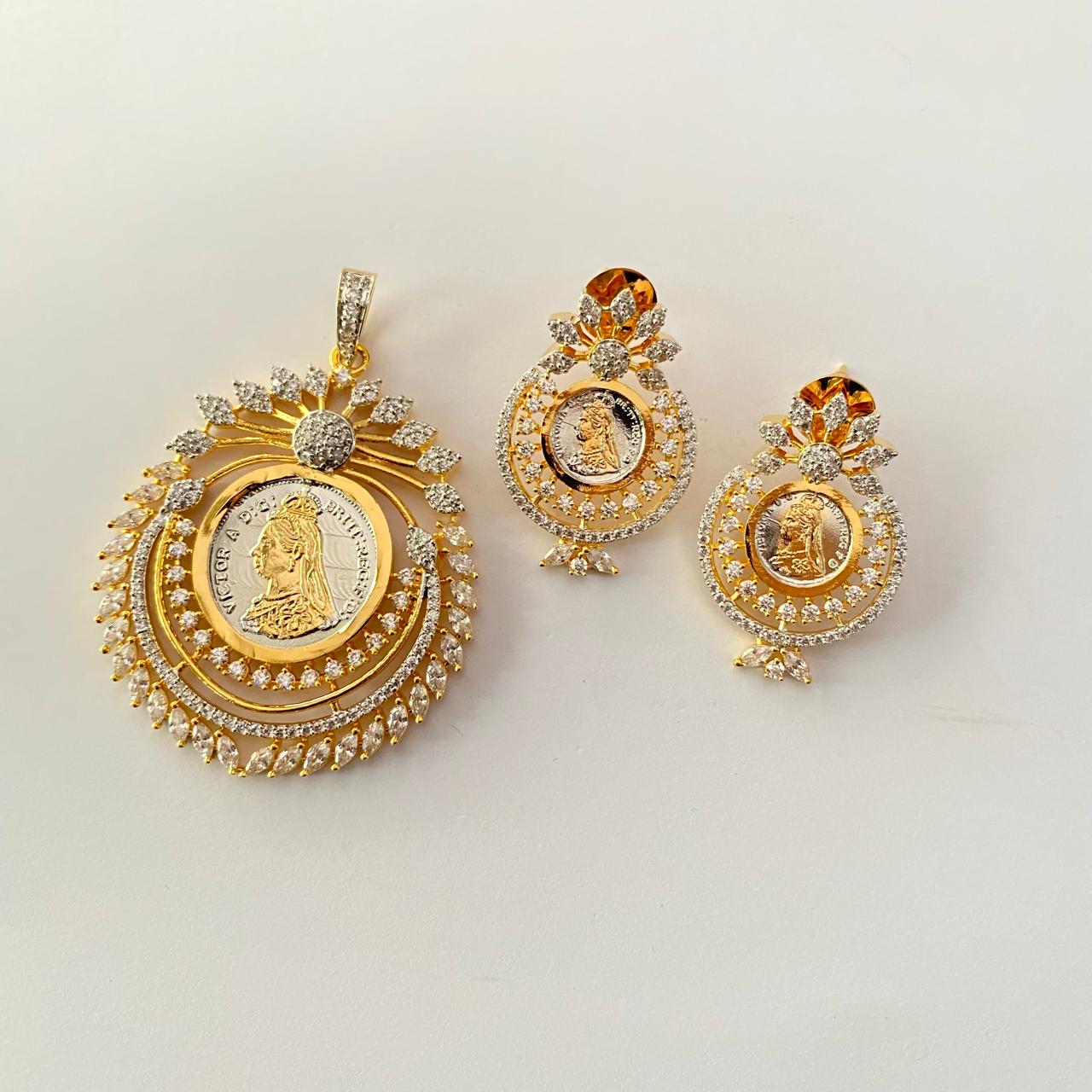 Gold Plated Gini with diamond latest design Pendant Set