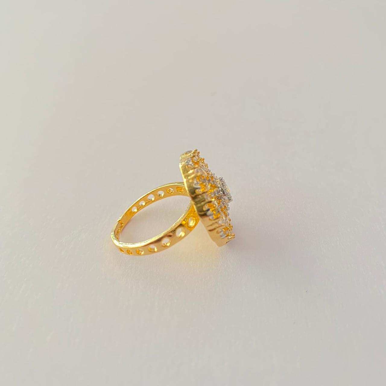 Floral Gold Plated Diamond Ring
