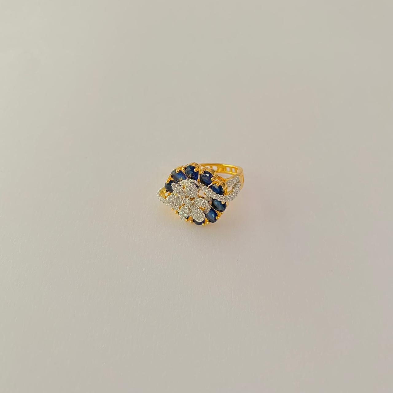 Gold Plated A.D Blue Stone Ring