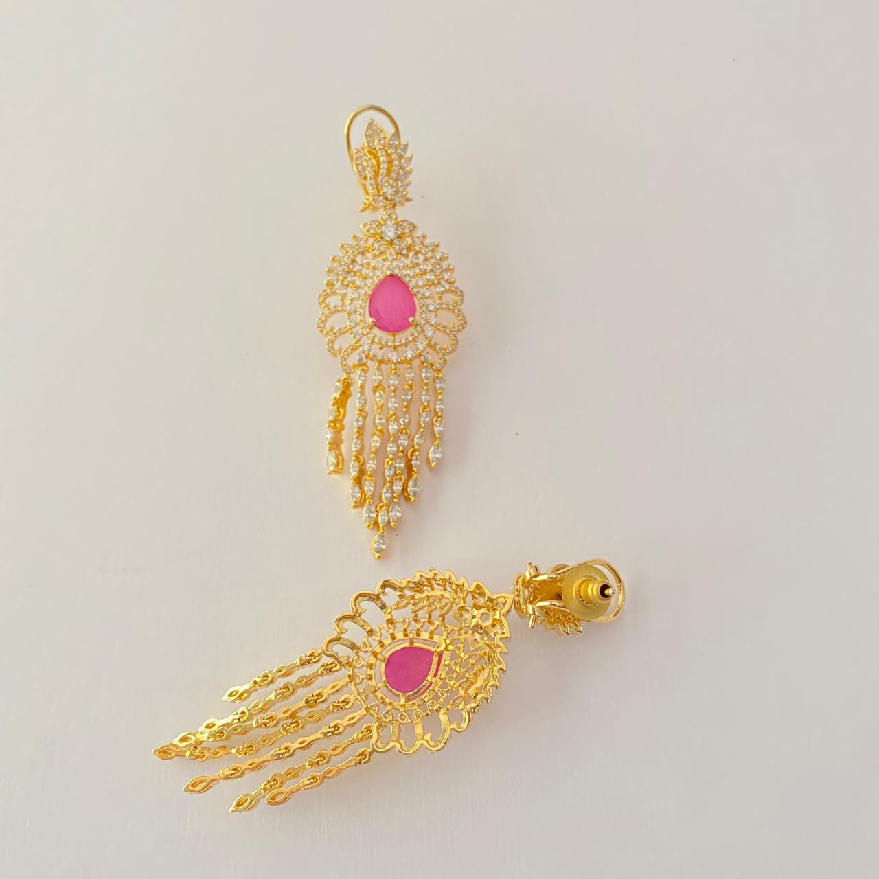 Pink Stone Diamond Gold Plated Earring
