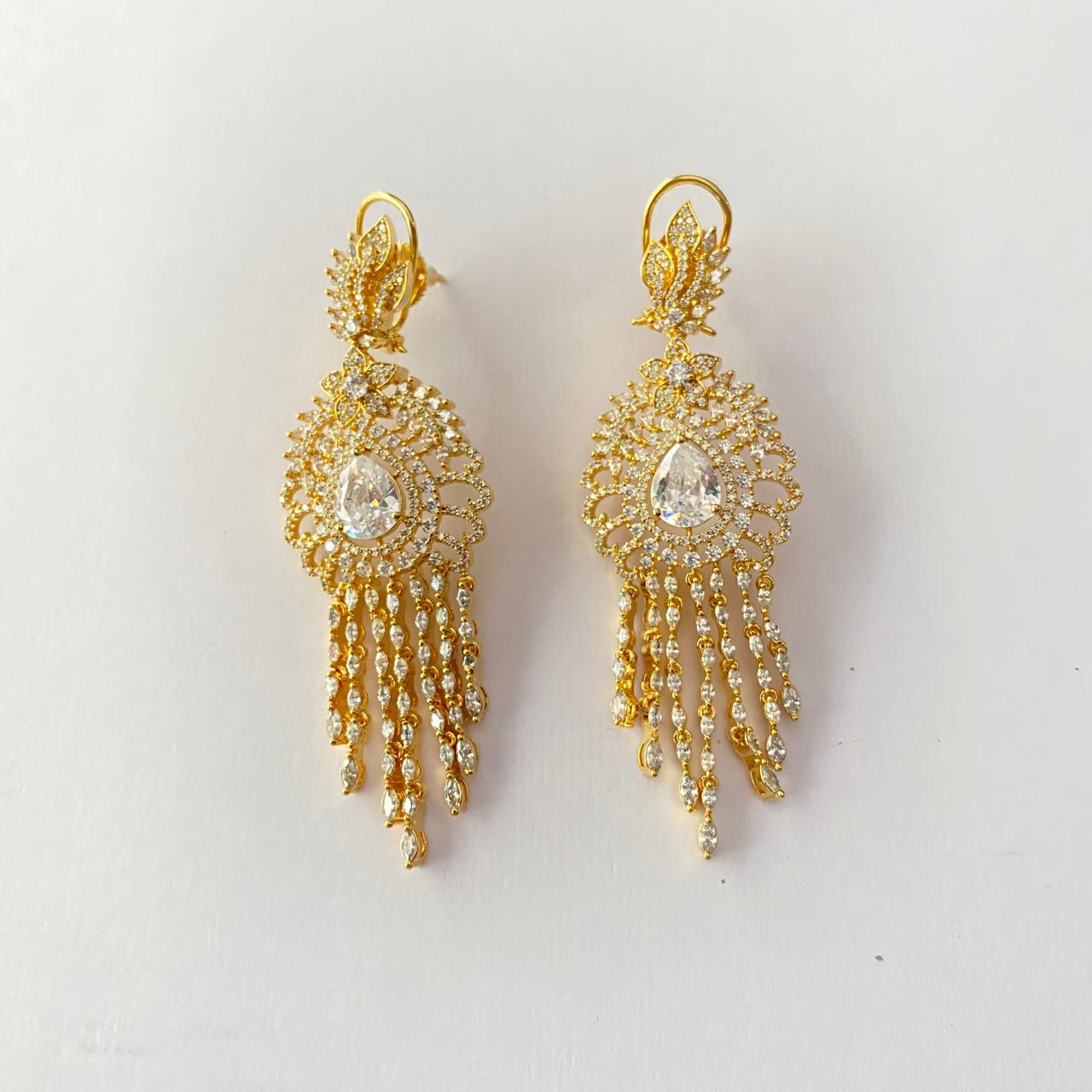 Diamond Gold Plated with Back Clip Earring