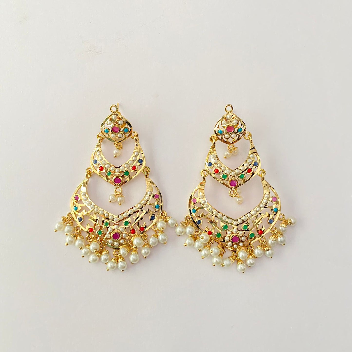 Multi Gold Plated Jadau Chand Bali