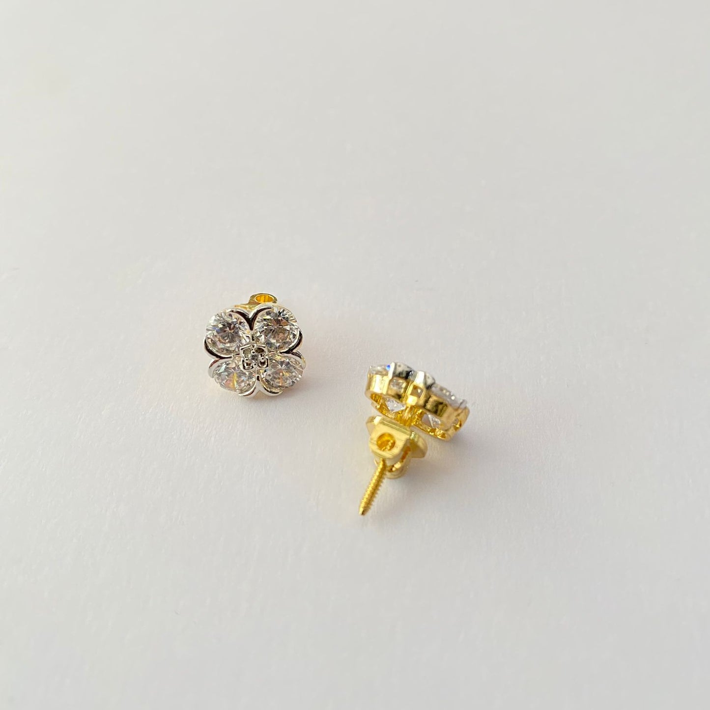 Gold Plated Four Diamond Cluster Back Screw Solitaire