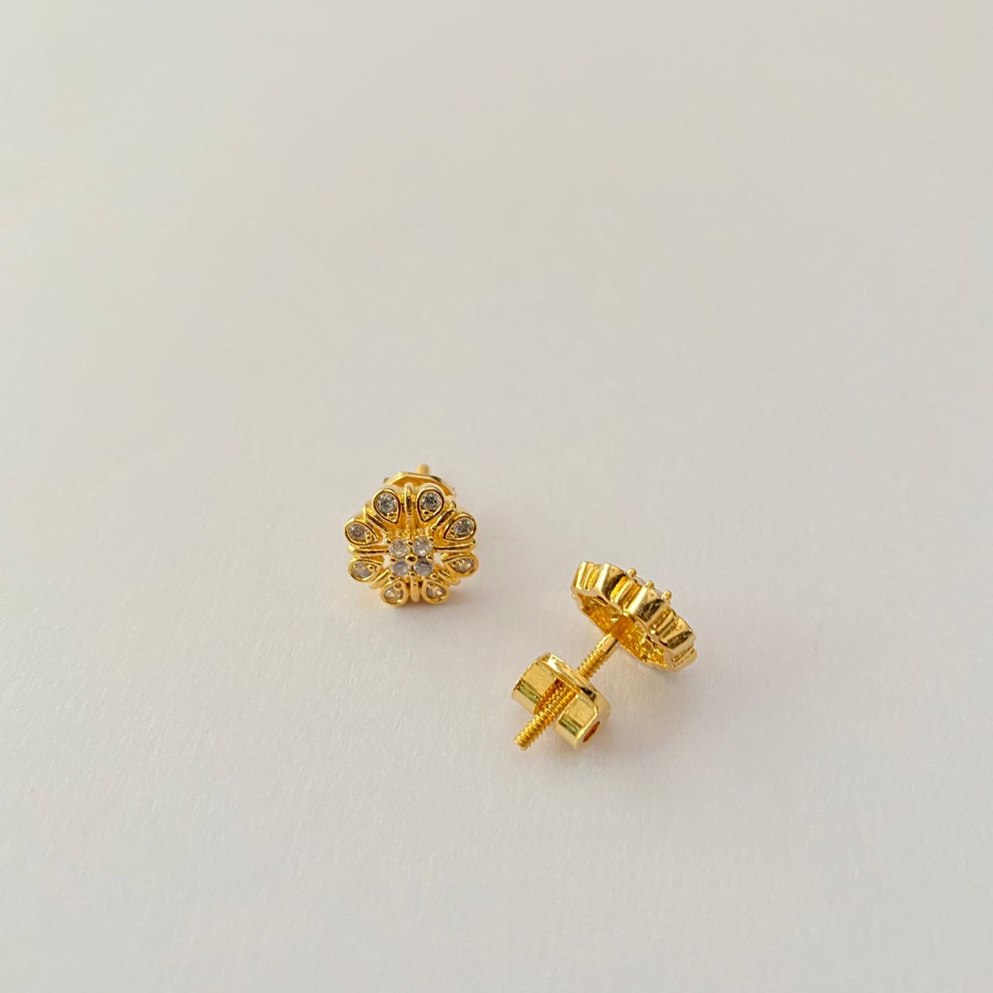 Gold Plated Floral Design with Back Screw Solitaire