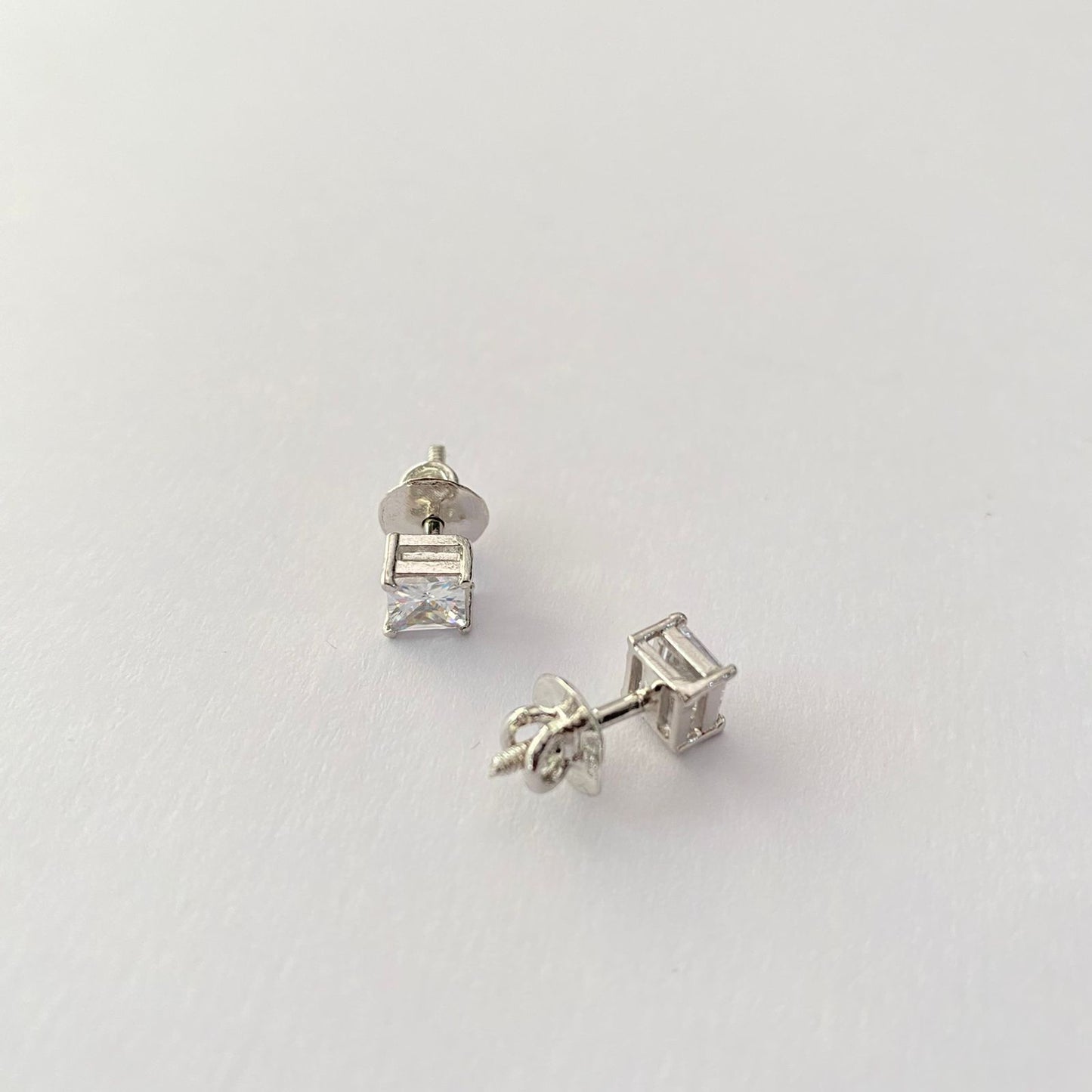 Square Shape Diamond Pure Silver 92.5 Stud