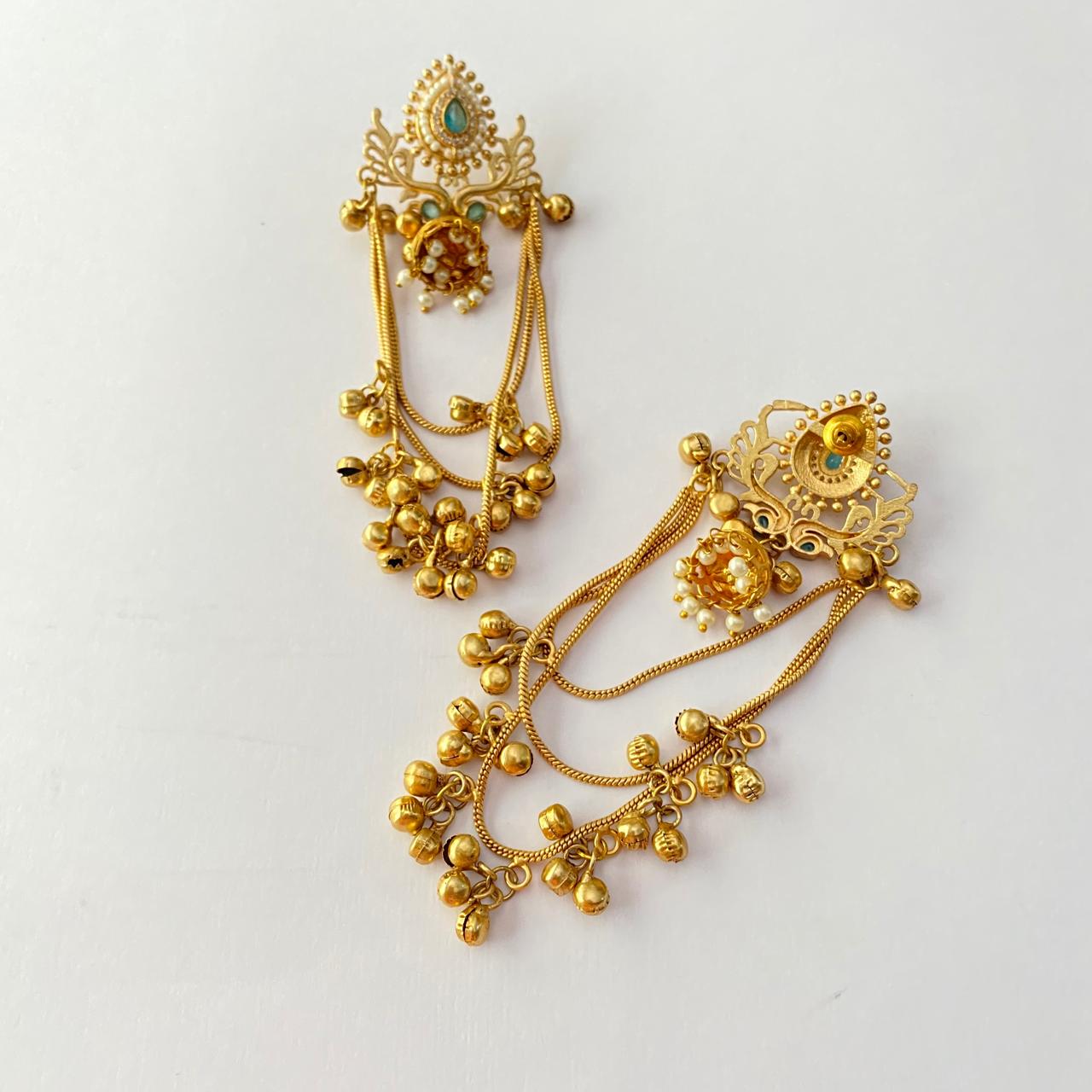 Aqua Gold Plated Kashmiri Jhumka Earring