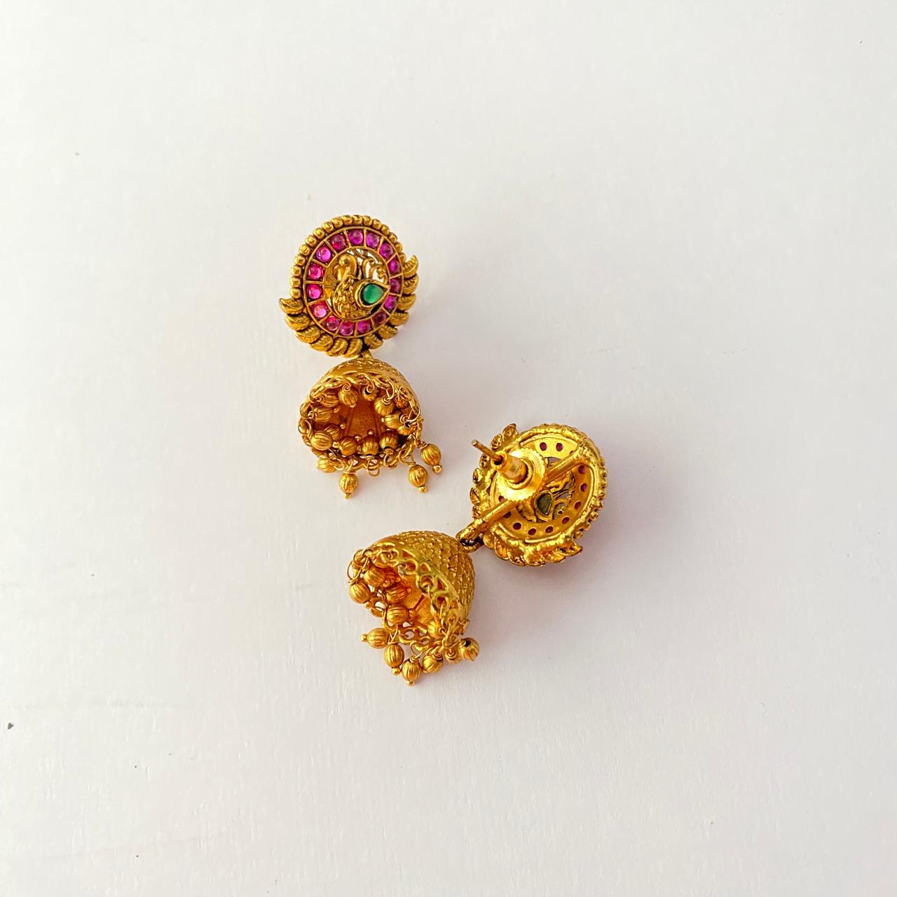 Ruby & Emerald Gold Plated Jhumka Earring