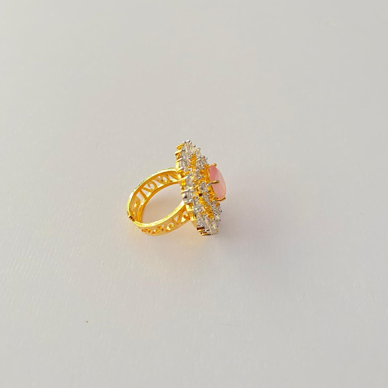 Peach Stone Gold Diamond Ring