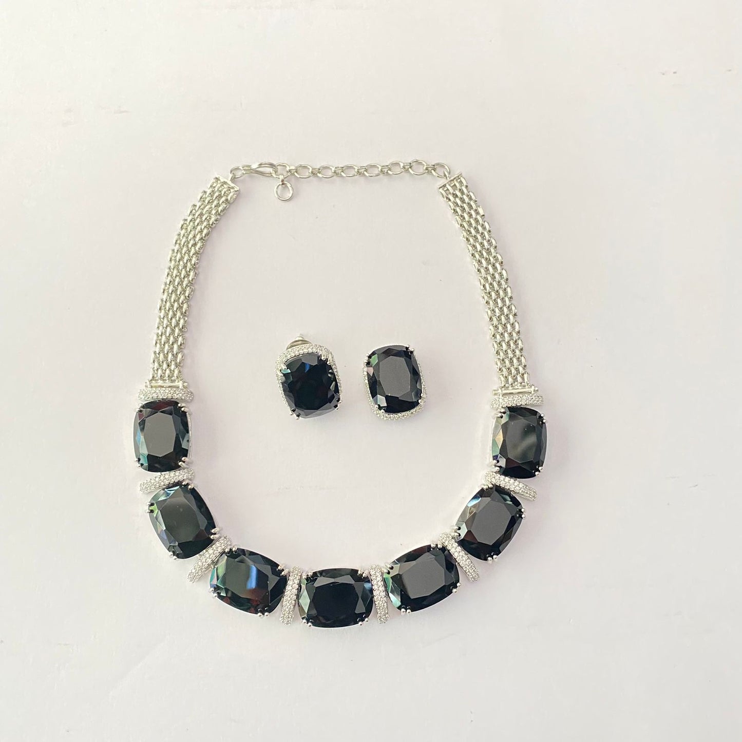 Black Diamond Silver Plated Choker Set