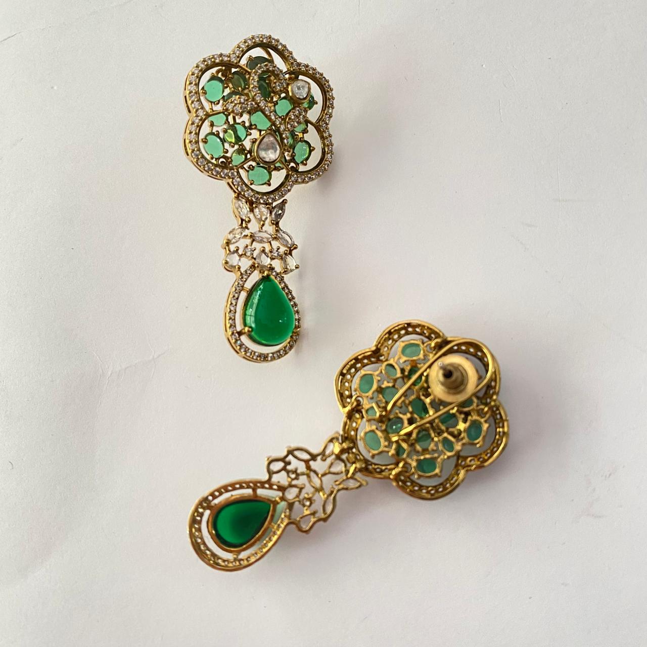 Emerald Antique Gold Plated Earring