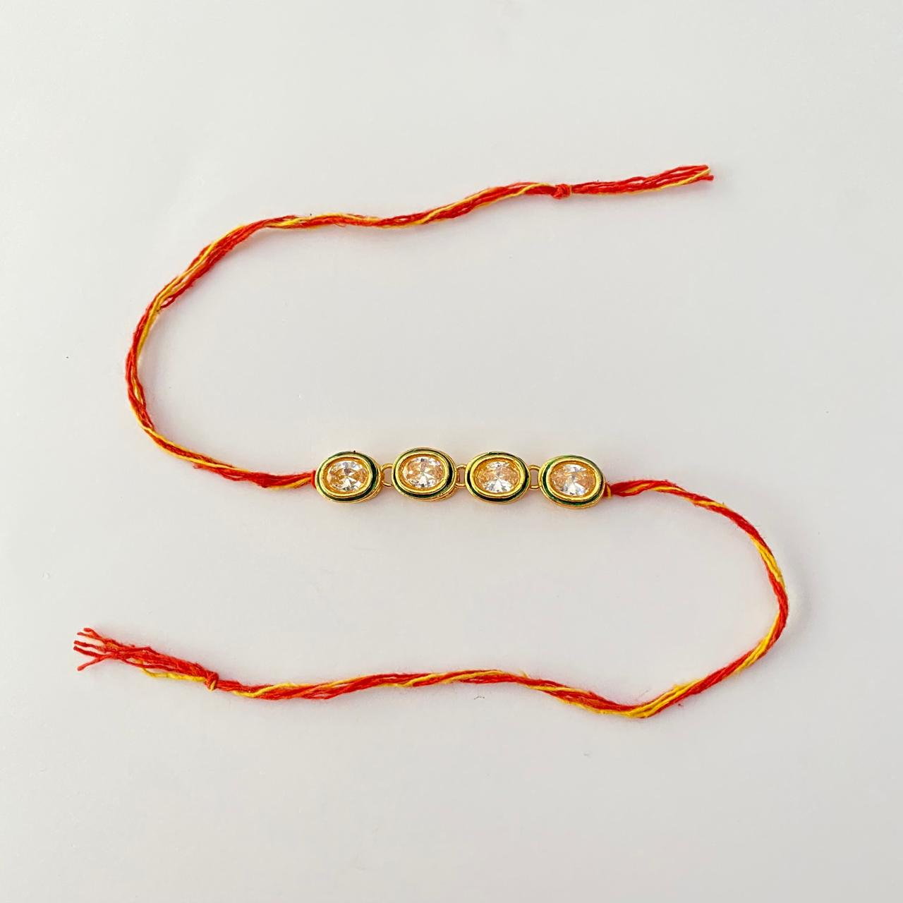 Emerald Oval Shape Kundan Gold Plated Rakhi