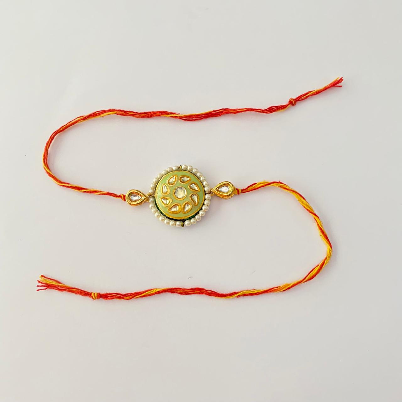 Kundan Teardrop Stones and Pearl Detailing Rakhi