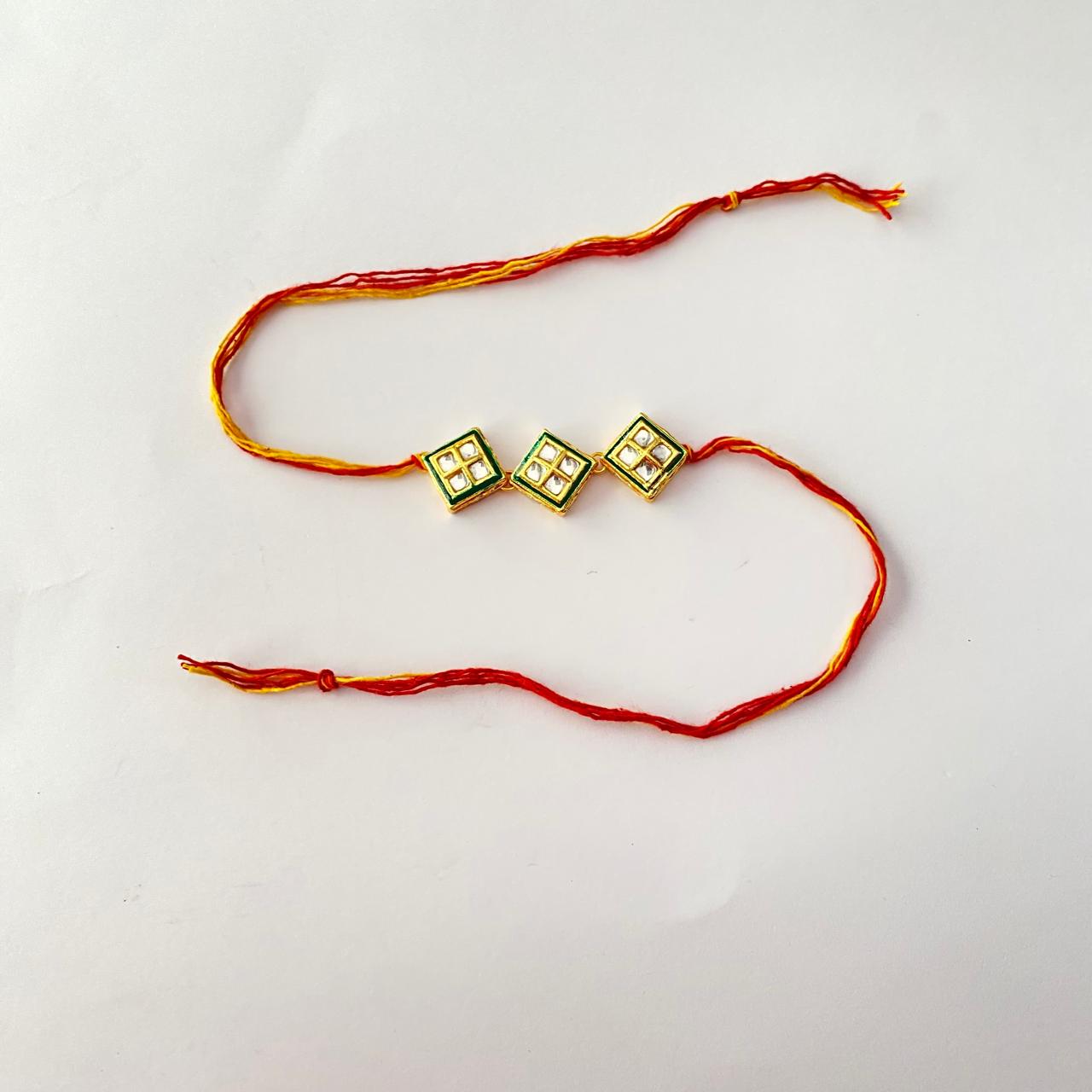 Three Square Cut Kundan Rakhi