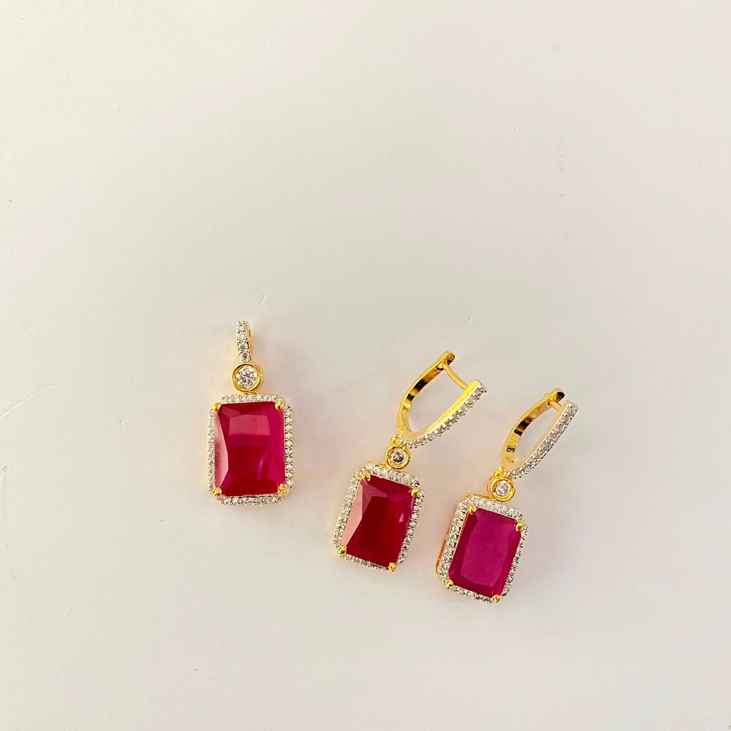 Ruby Gold Plated Pendant Set