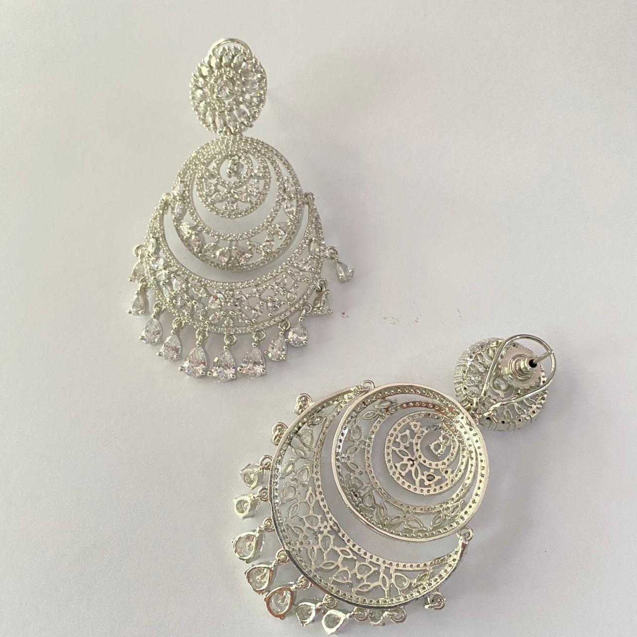 Diamond Silver Plated Chandbali Earring