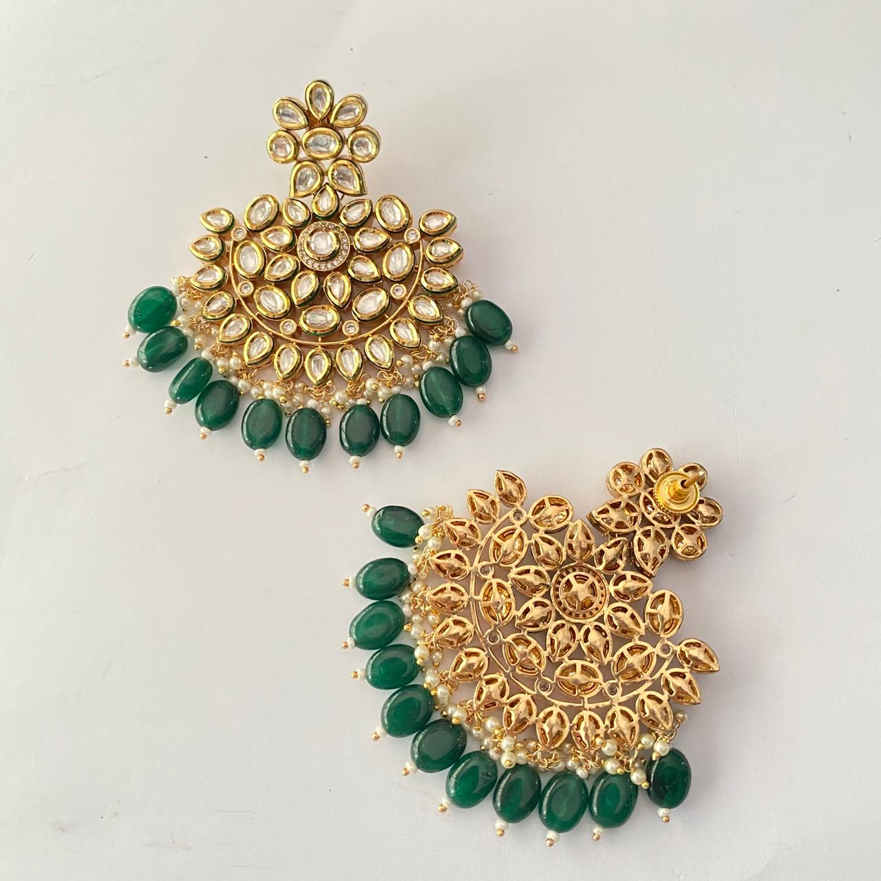 Emerald Gold Plated Kundan Chandbali Earring