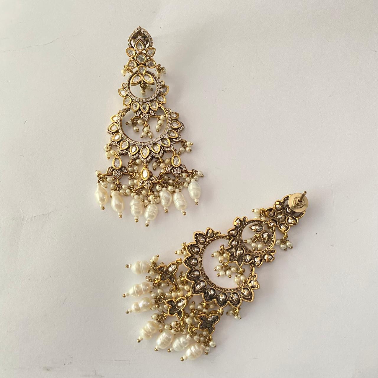 Moissanite Antique Gold Plated Hanging Earring