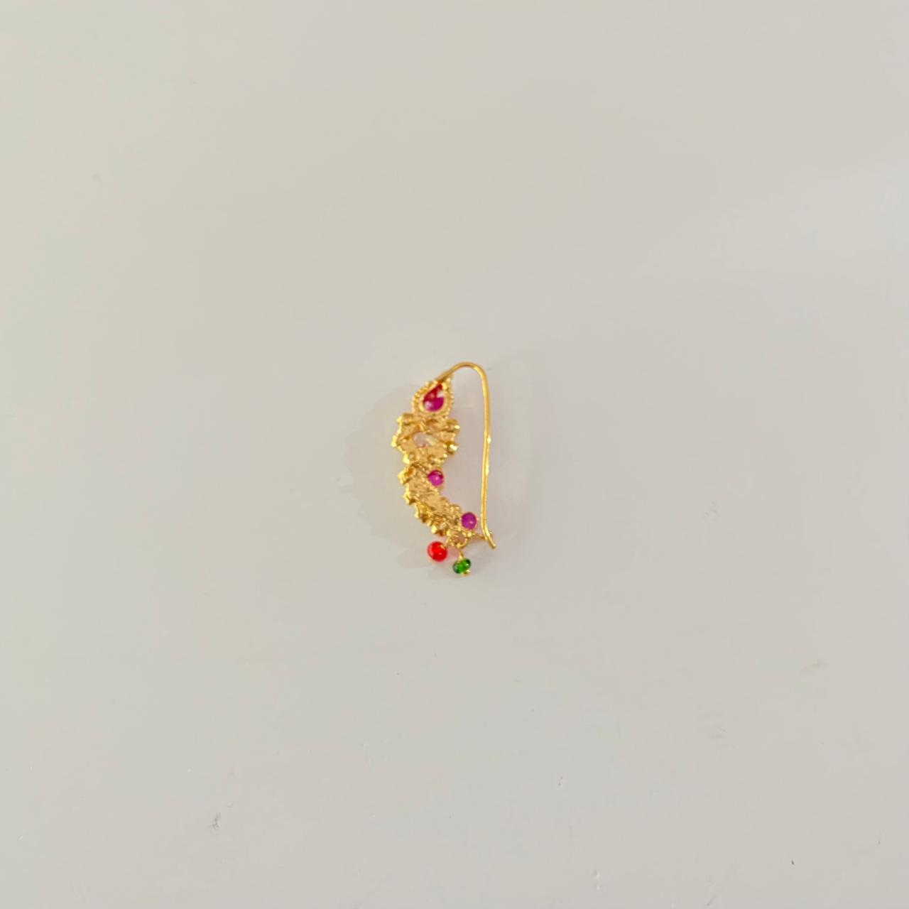 Pink Stone Diamond Traditional Maharashtrian Gold Plated Nath