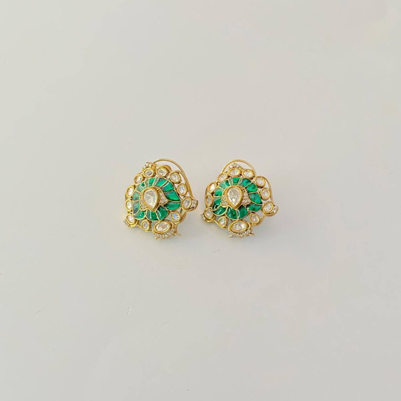Emerald kundan studs latest design with back clip