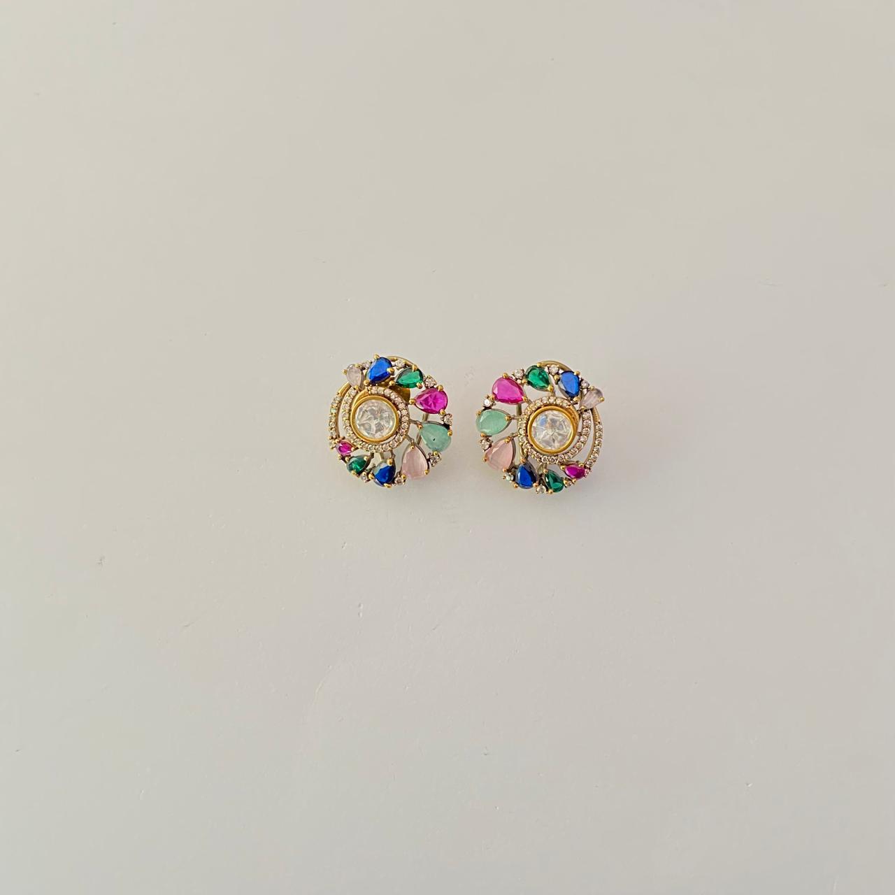 Multi color kundan studs with diamond latest design with back clip