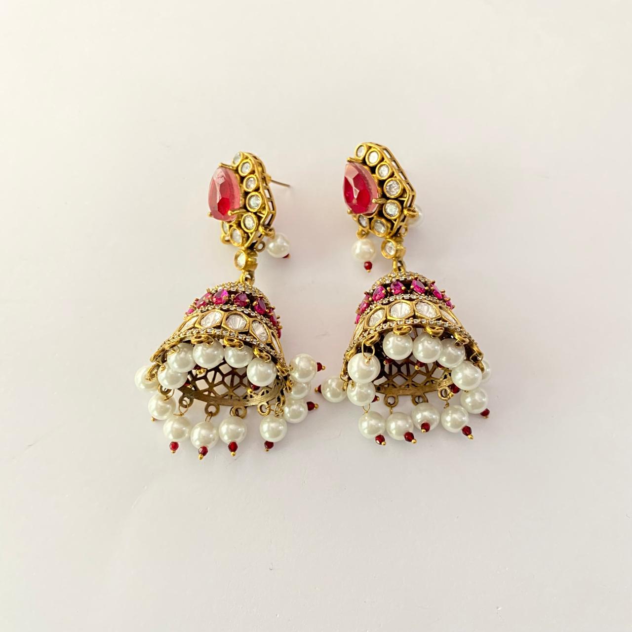 Ruby kundan with pearl jhumka latest design