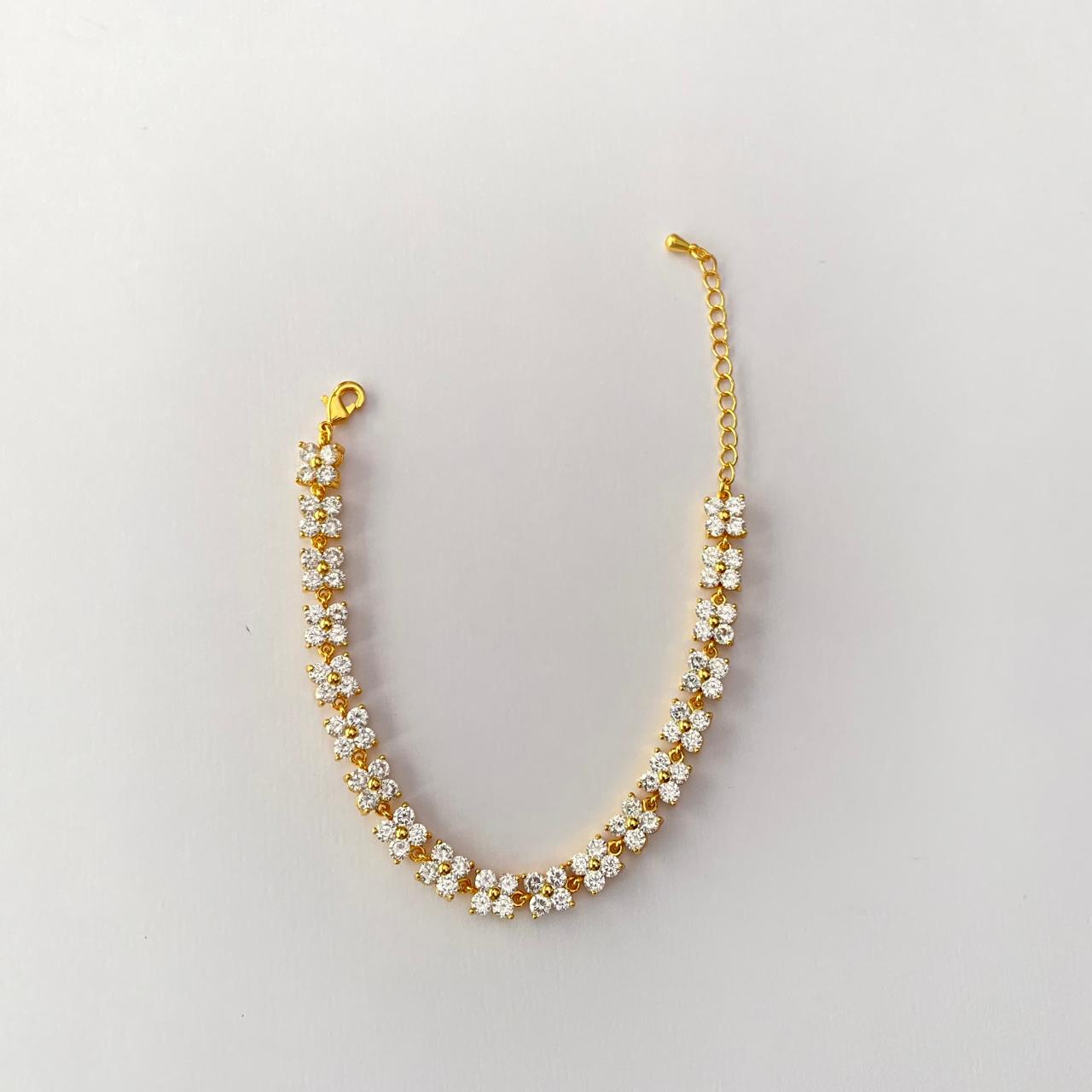 Gold Plated Tennis Floral Design Bracelet