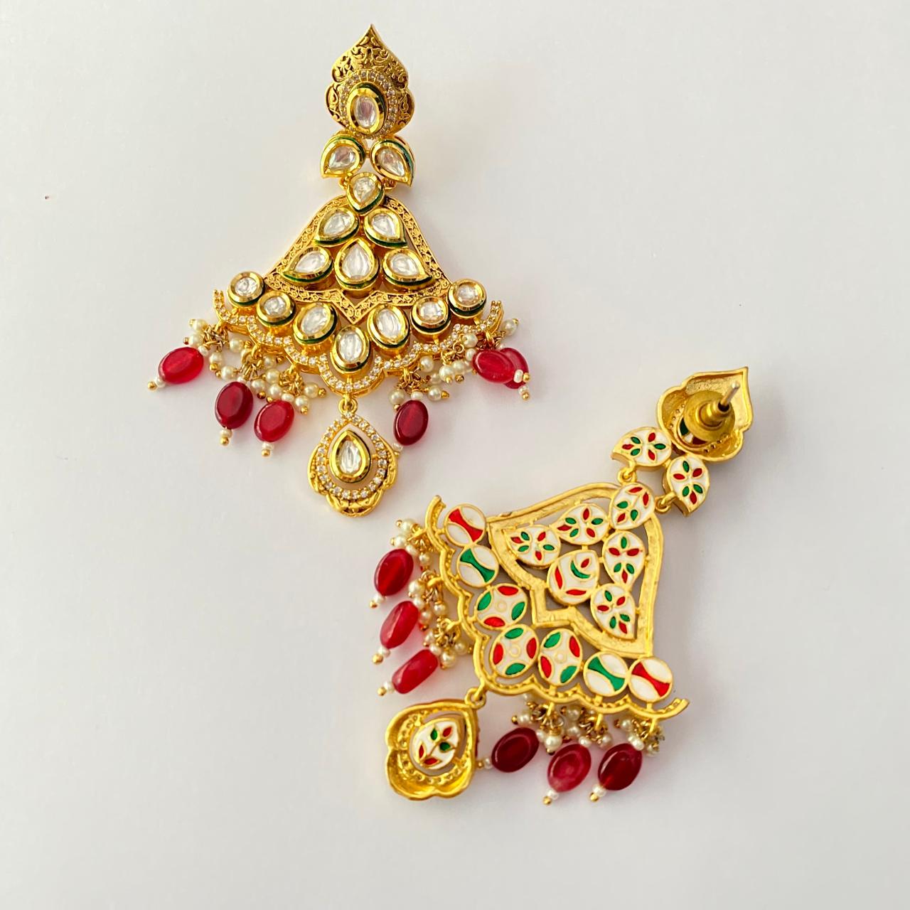 Ruby Gold Plated Kundan Chandbali Earring