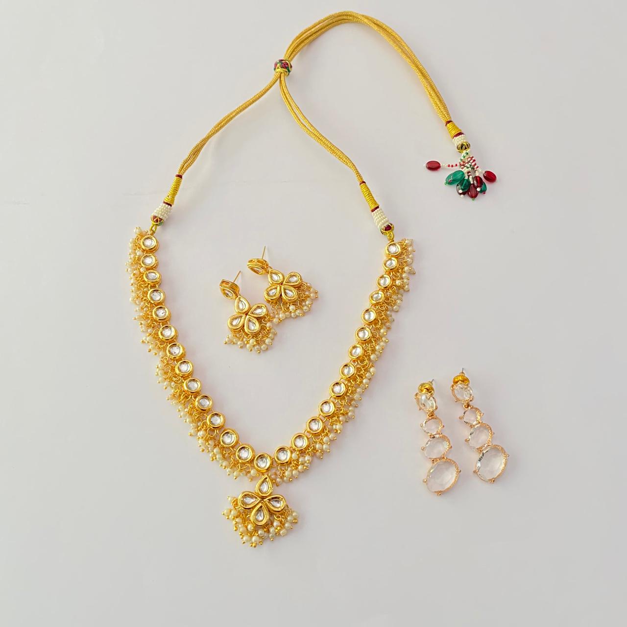 Kundan necklace with pearl with gold plated earring combo