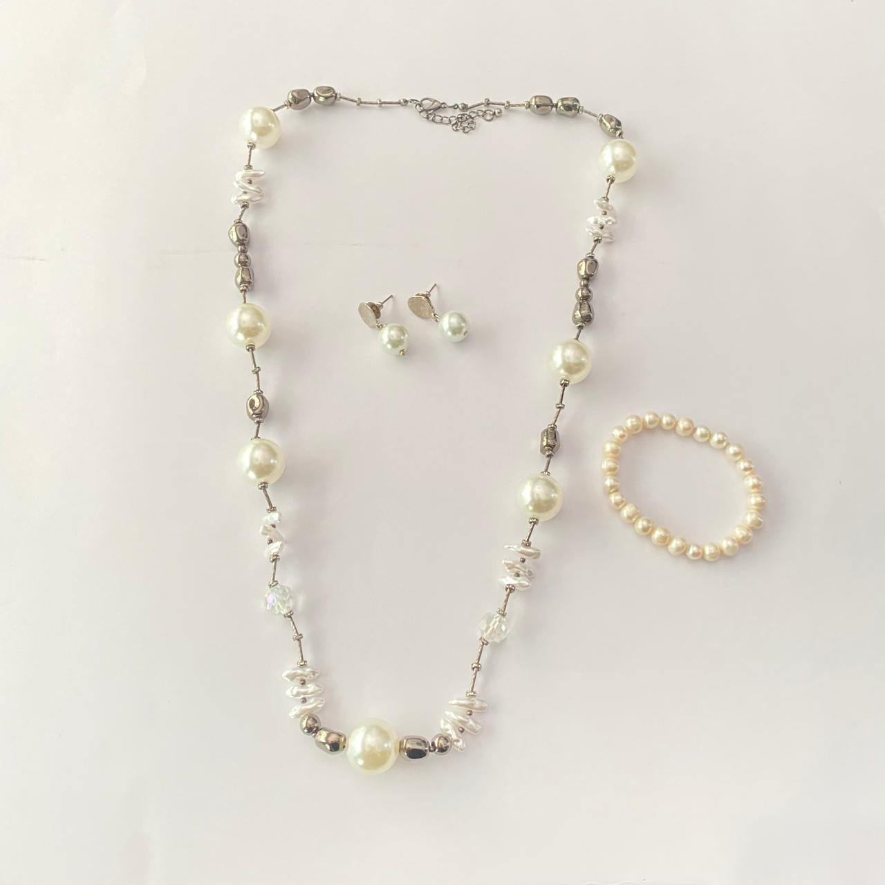 Pearl latest design necklace set with pearl bracelet combo