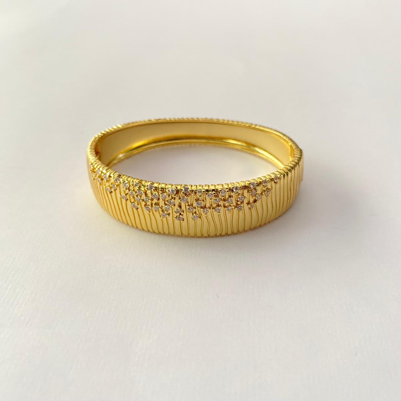 Gold Plated Sparkling Diamond Stone Cuff Bracelet